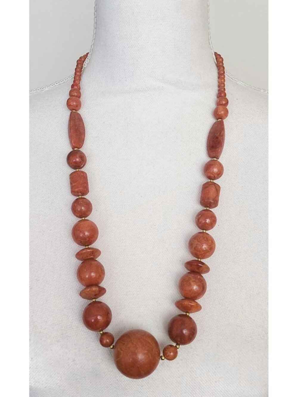 LS Earth Coral Beaded Necklace 28" L.